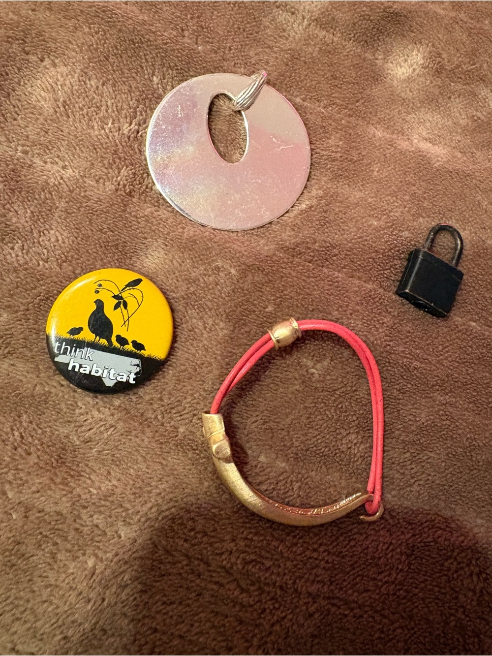 Gold Curved Tube Bracelet with Pink Cord